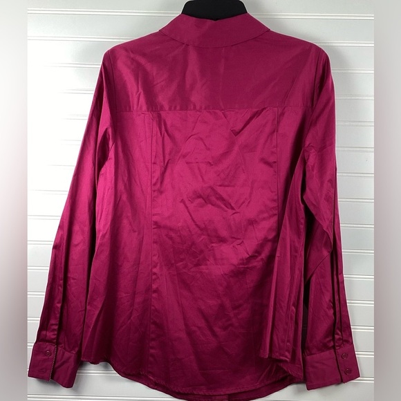 Lane Bryant NWT Top Sz 16 Fuchsia Pink Long Sleeve Button Up Shirt Sheen - Picture 5 of 7
